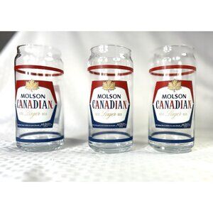 Molson Canadian Lager Beer Glasses Can Shaped-Vintage Set Of 3.  500ml / 16fl oz